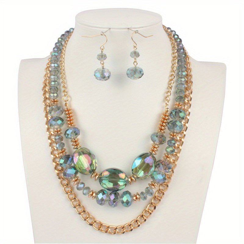 Azura Multilayer Crystal Necklace & Earrings Set - Serenity Handmade Jewelry