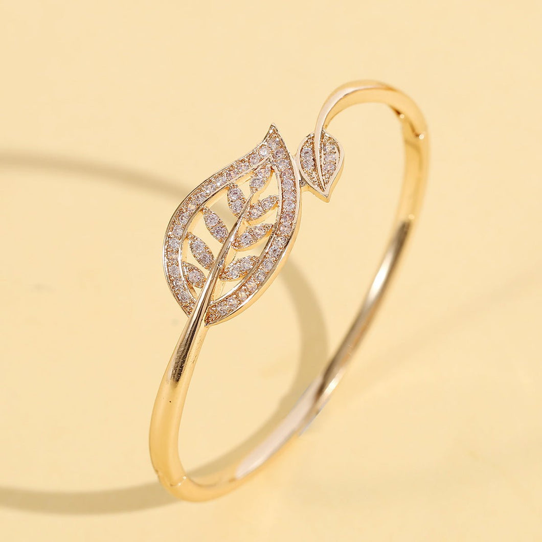 Juliette 14K Gold Plated Leaf Bangle - Serenity Handmade Jewelry