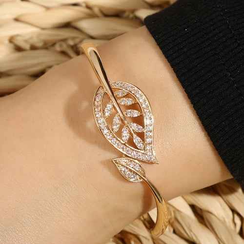 Juliette 14K Gold Plated Leaf Bangle - Serenity Handmade Jewelry