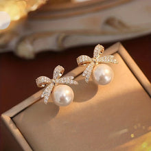 Load image into Gallery viewer, Winter Bowknot Pearl Earrings - Serenity Handmade Jewelry
