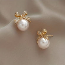 Load image into Gallery viewer, Winter Bowknot Pearl Earrings - Serenity Handmade Jewelry
