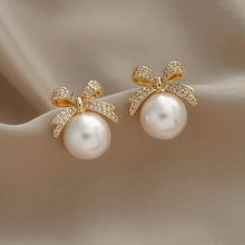 Load image into Gallery viewer, Winter Bowknot Pearl Earrings - Serenity Handmade Jewelry
